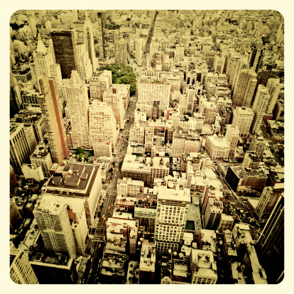 Aerial view of Manhattan with Instagram style filter