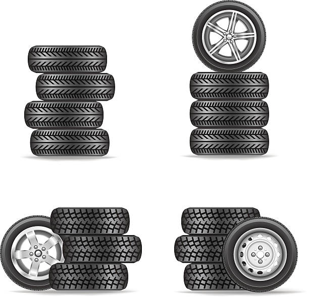 набор шины для автомобилей - tire auto repair shop part of vehicle stack stock illustrations