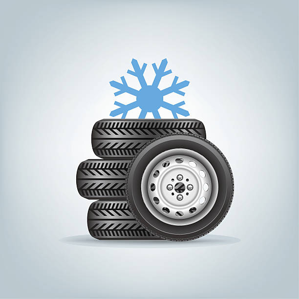 illustrazioni stock, clip art, cartoni animati e icone di tendenza di set di ruote di inverno - gear machine part wheel four objects