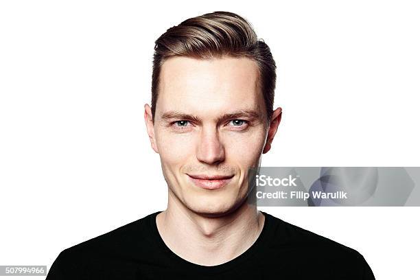 Portrait Of Young Cheerful Man Stock Photo - Download Image Now - Human Face, Men, Front View
