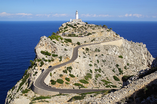 Picturesque sea landscape with Formentor Lighthouse, Pollenca.                       