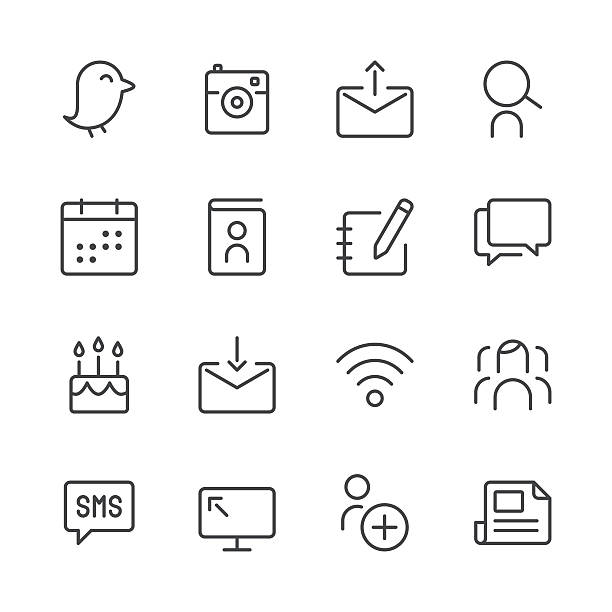 Social Media Icons set 1 | Black Line series Set of 16 professional and pixel perfect icons ready to be used in all kinds of design projects. EPS 10 file. news feed icon stock illustrations