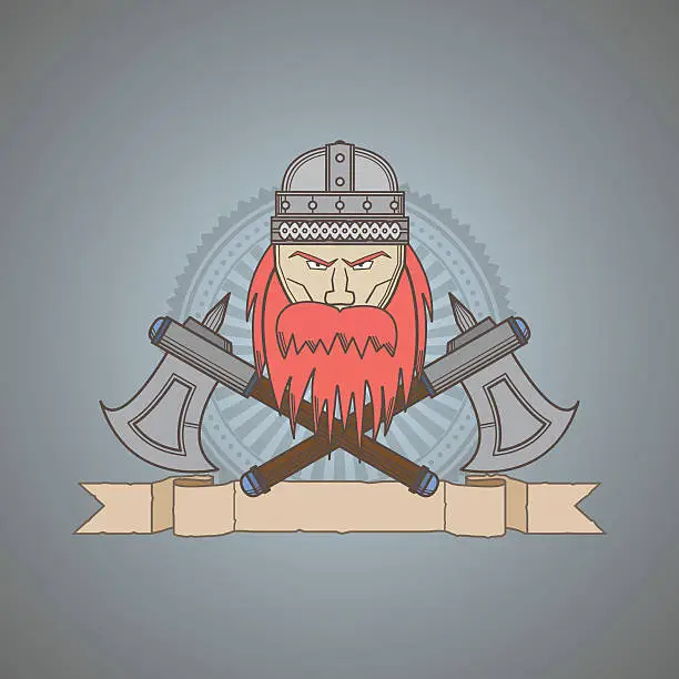 Vector illustration of Viking with axes.