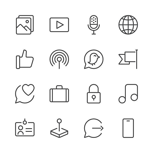 Social Media Icons set 2 | Black Line series Set of 16 professional and pixel perfect icons ready to be used in all kinds of design projects. EPS 10 file. personal data photos stock illustrations