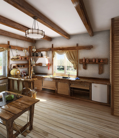 Example of country style, decorating. The purity of the lines, neutral colours and finishes with natural materials.