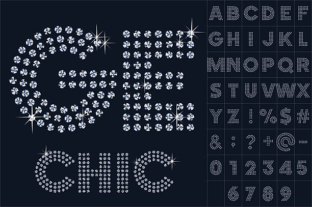Vector black and diamond alphabet Scalable vector set of letters, numbers and symbols in extend style for digital artwork and typography diamond gemstone stock illustrations