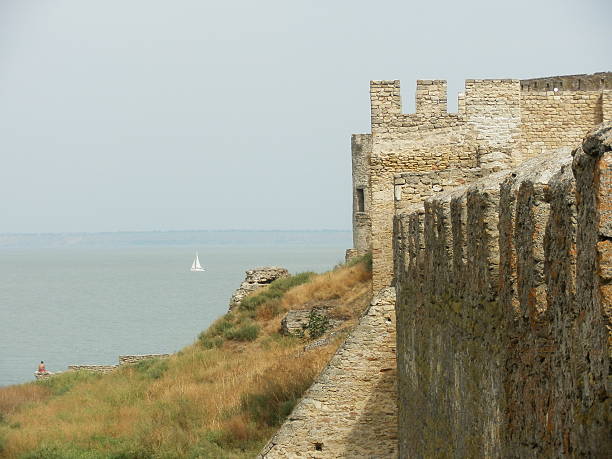 Akkerman fortress with a white sailboat in the background