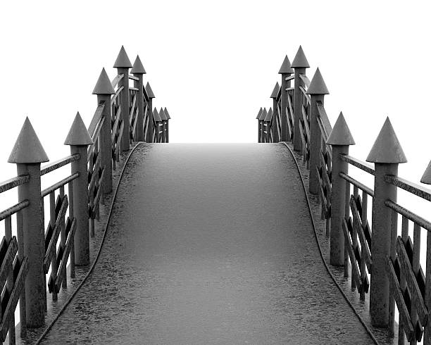 Iron pedestrian bridge full face on white background. 3d rendering.