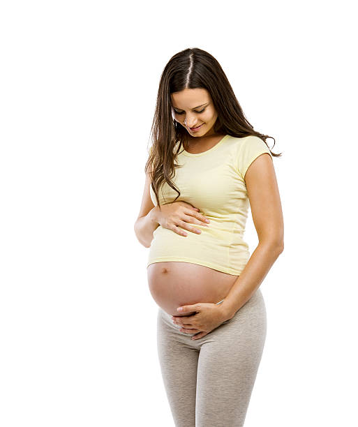 pregnant woman isolated on white - pregnant isolated on white stockfoto's en -beelden