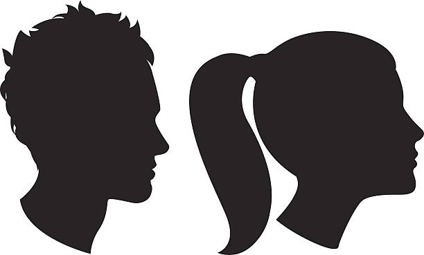 frau und mann kopf silhouette - women white background caucasian isolated stock-grafiken, -clipart, -cartoons und -symbole