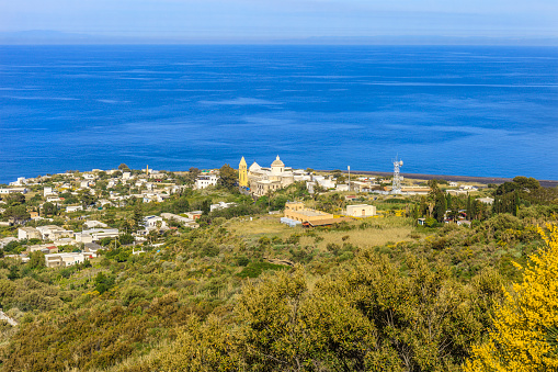 Stromboli coastline seen from above. Aeolian archipelago, Sicily, Italy.