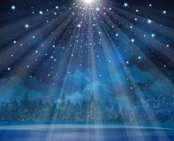 Vector illustration of Vector winter background with lights and stars.