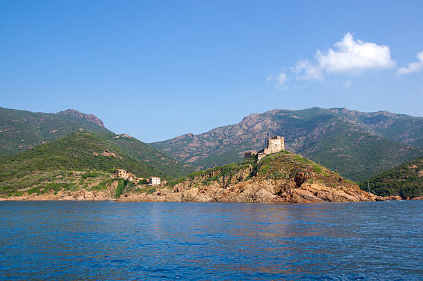 Girolata Village in Nature Reserve of Scandola, Corsica stock photo