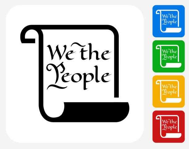 American Constitution Icon Flat Graphic Design American Constitution Icon. This 100% royalty free vector illustration features the main icon pictured in black inside a white square. The alternative color options in blue, green, yellow and red are on the right of the icon and are arranged in a vertical column. us constitution stock illustrations