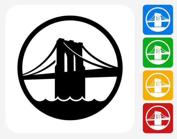 illustrazioni stock, clip art, cartoni animati e icone di tendenza di ponte di brooklyn progettazione grafico icona piatta - ponte di brooklyn