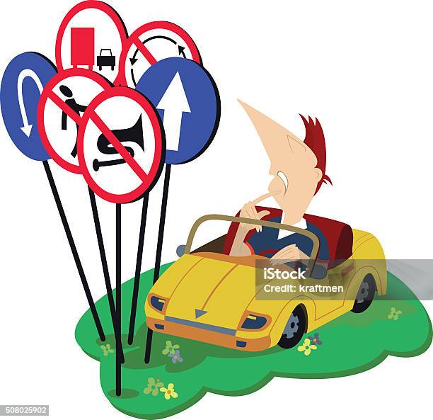 Puzzled Driver Stock Illustration - Download Image Now - Driving, Road Closed Sign, Adult