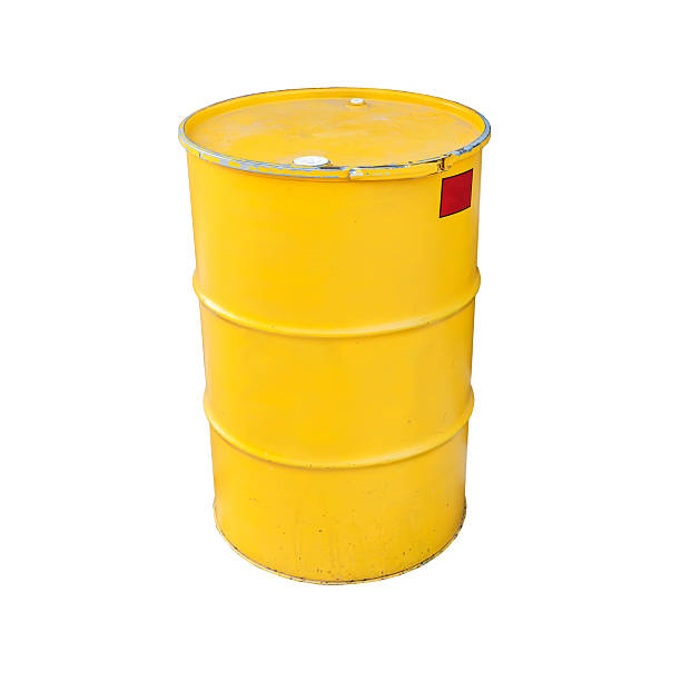 istock Yellow metal barrel isolated on white 508026258