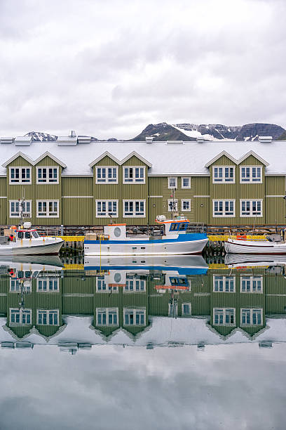 Fishing village SiglufjÃ¶rÃ°ur (Siglufjordur), Northern Iceland. Known for herring industry. stock photo