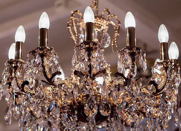 istock Brass chandelier with crystal. 508026838