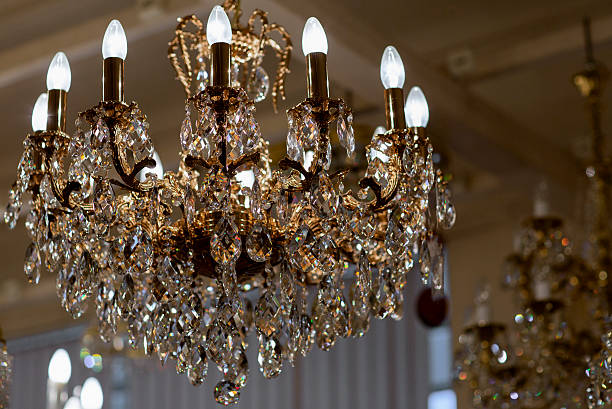 istock Brass chandelier with crystal. 508027028