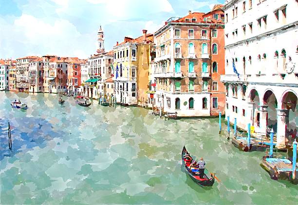 Watercolor Venice painting stock photo