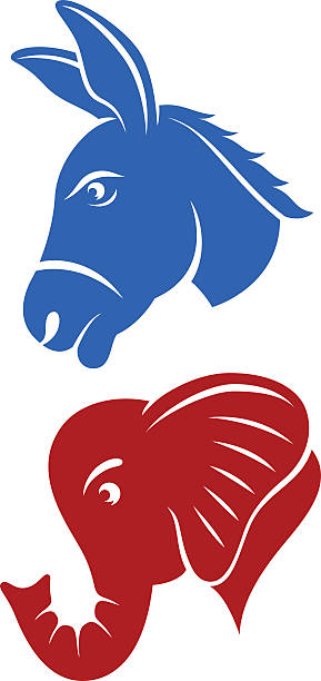Donkey and Elephant Vector illustration of a donkey and an elephant, representing the Democratic and Republican political parties of the United States. Illustration uses no gradients, meshes or blends, only solid color, easily edited in a program like Illustrator, etc. Both .ai and AI8-compatible .eps formats are included, along with a high-res .jpg, and a high-res .png with transparent background. burro stock illustrations