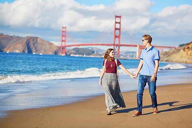 istock Romantic loving couple on Baker beach in San Francisco 508029188