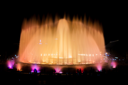 Montjuic Fountain at night in Barcelona (Spain)