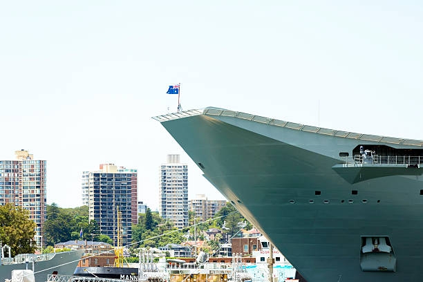 istock Millitary ship at the harbour in Sydney, copy space 508031104