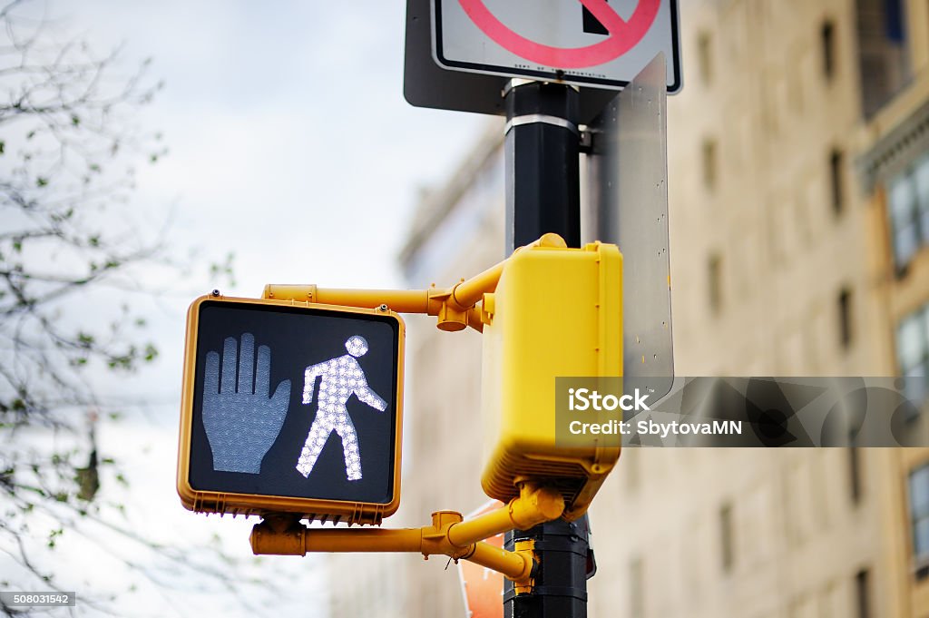 Don't walk New York traffic sign Don't walk New York traffic sign on blurred background Crosswalk Stock Photo