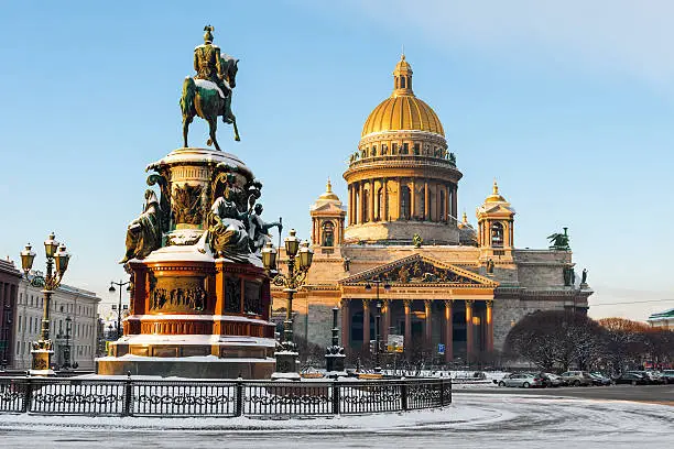 Photo of Saint Isaac Cathedral and the Monument to Emperor Nicholas I