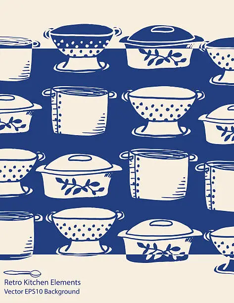 Vector illustration of Vintage Kitchen Casseroles and Pots  Background