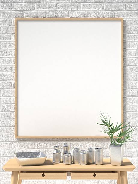 istock Mock up poster, white brick wall and metal cups. 3D 508036242