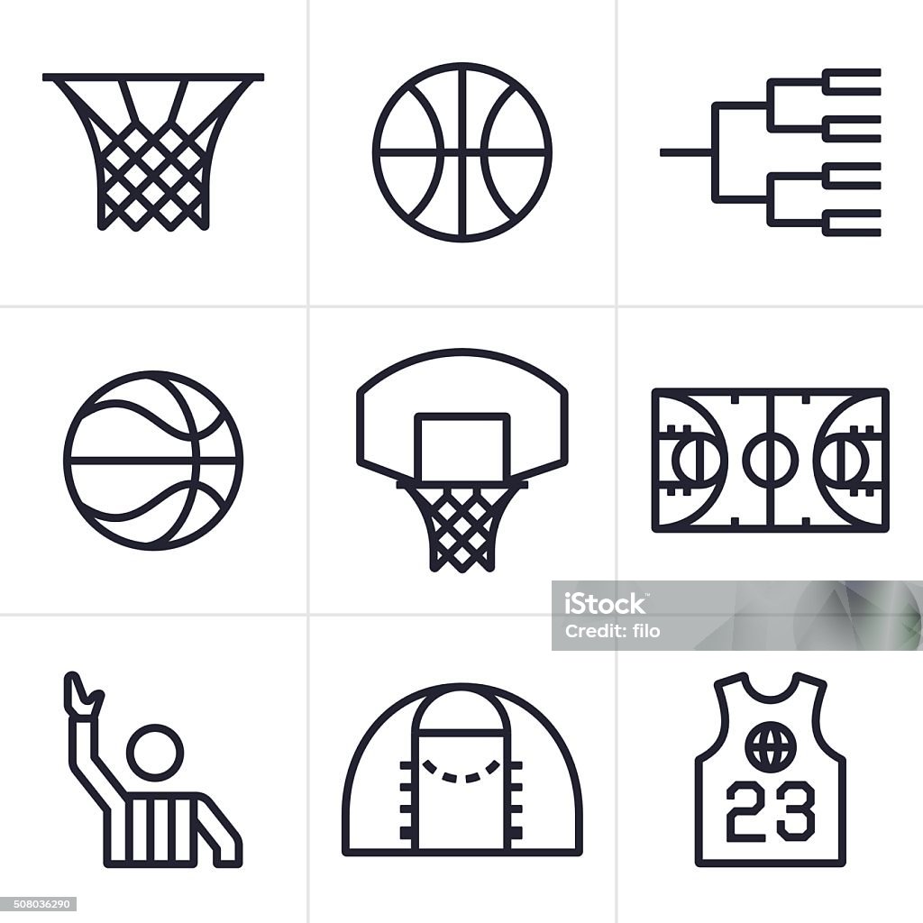 Basketball Symbols and Icons Basketball court, player and tournament symbol and icon collection. EPS 10 file. Basketball - Sport stock vector