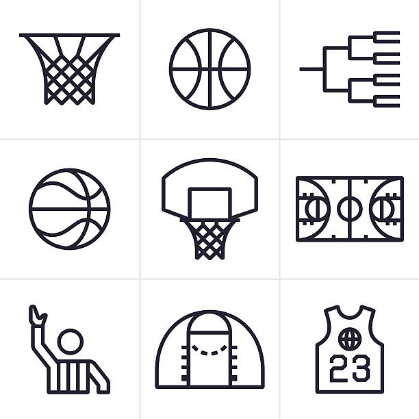 Basketball Symbols and Icons Basketball court, player and tournament symbol and icon collection. EPS 10 file. basketball ball stock illustrations