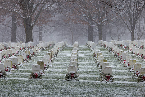 Snow at Arlington National Cemetery stock photo