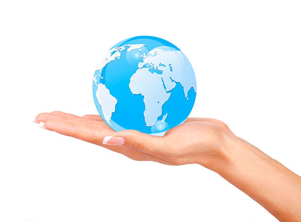 istock Woman's hands holding the glass earth globe 508038294