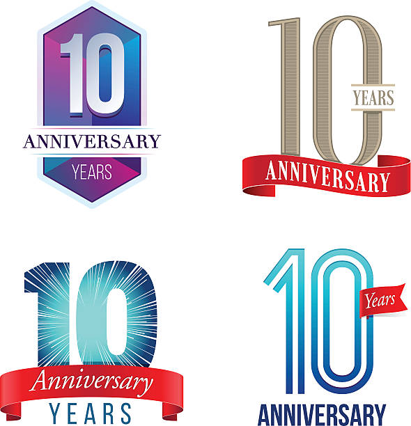 illustrazioni stock, clip art, cartoni animati e icone di tendenza di 10 anni anniversario con logo - eleven year old