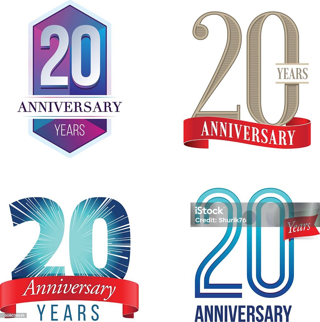 20 Years Anniversary Logo A Set of Symbols Representing a Twentieth Anniversary/Jubilee Celebration 20-24 Years stock vector