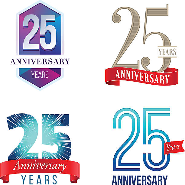 illustrazioni stock, clip art, cartoni animati e icone di tendenza di anniversario 25 anni con logo - 25 29 anni
