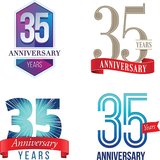 ilustraciones, imágenes clip art, dibujos animados e iconos de stock de logotipo de 35 años aniversario - 35 39 años