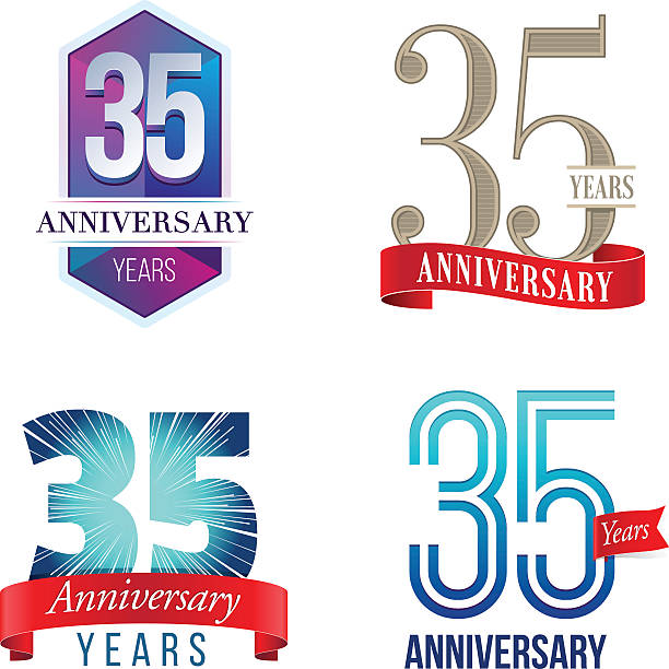 ilustrações, clipart, desenhos animados e ícones de 35 anos logotipo de aniversário - 35