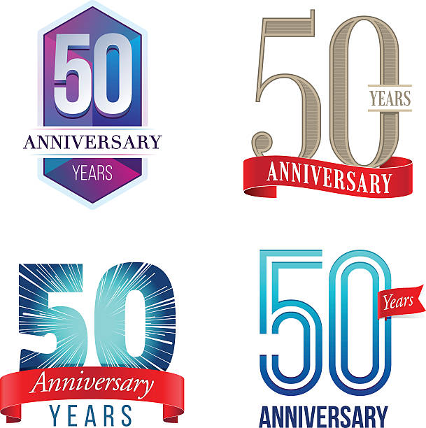 ilustraciones, imágenes clip art, dibujos animados e iconos de stock de logotipo de 50 años aniversario - 50 54 años