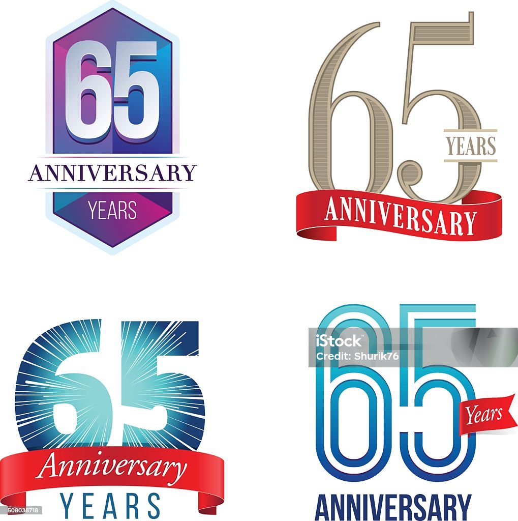 65 Years Anniversary Logo A Set of Symbols Representing a Sixty-Fifth Anniversary/Jubilee Celebration 65-69 Years stock vector