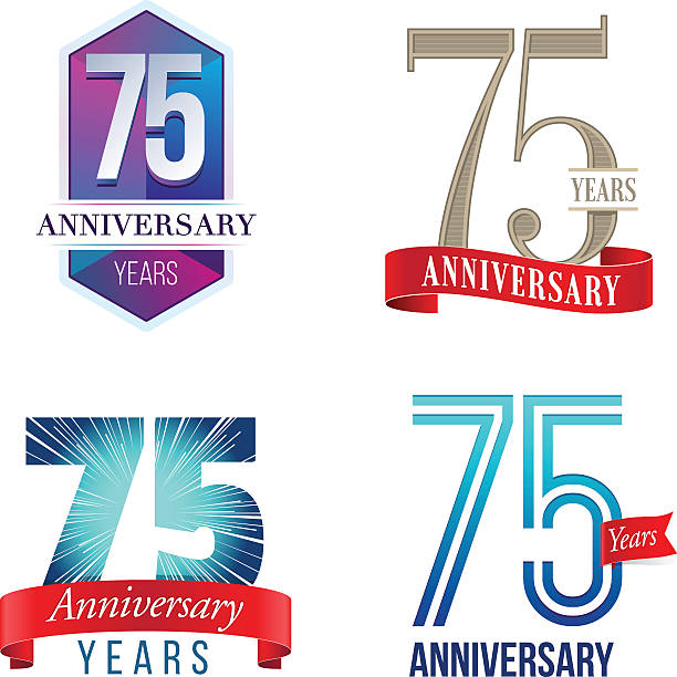 75 лет юбилей логотипом - anniversary seal stamper banner insignia stock illustrations