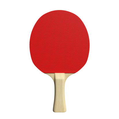 A racket, a ball placed on a ping pong table. Equipment used to play table tennis. Indoor sports.