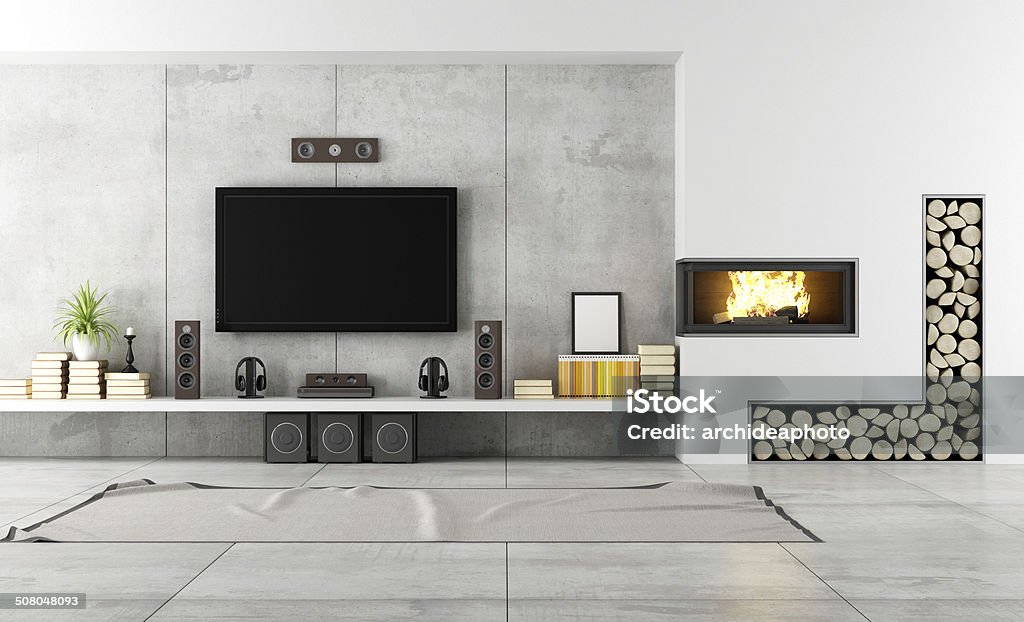 Moderno lounge con caminetto - Foto stock royalty-free di Home cinema