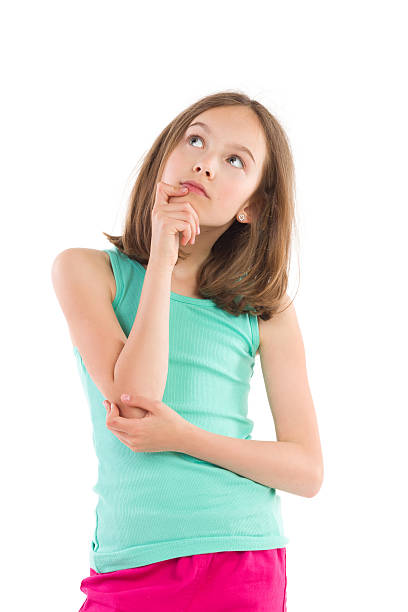 istock Pensive little girl looking up 508048155