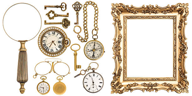 Collection of golden vintage goods frames objects