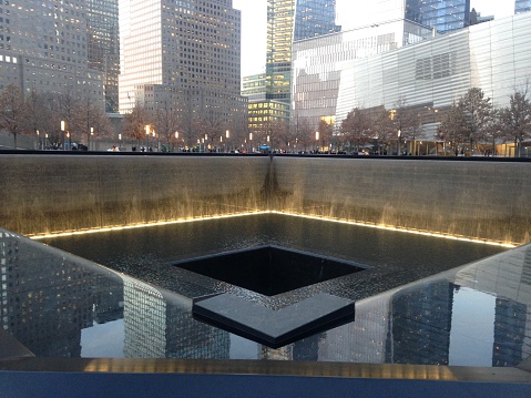 New York, NY, USA - January 28, 2016: South Pool of 9/11 Memorial in Manhattan.